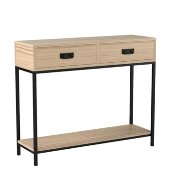 Roomfitters Oak Wood Console Table with Storage Drawers