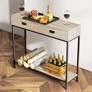 Roomfitters Oak Wood Console Table with Storage Drawers