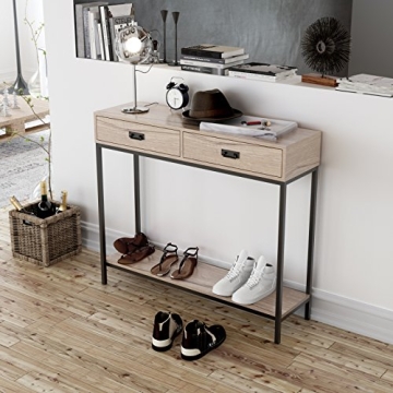 Roomfitters Oak Wood Console Table with Storage Drawers