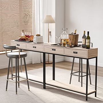 Roomfitters Oak Wood Console Table with Storage Drawers