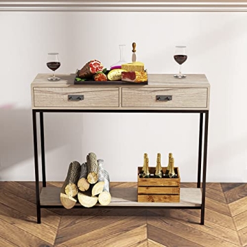 Roomfitters Oak Wood Console Table with Storage Drawers