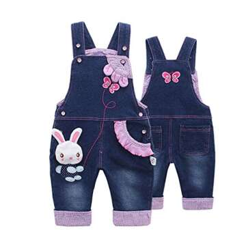 KIDSCOOL SPACE Baby Girl Jean Overalls,Toddler Denim Cute 3D Bunny Outfit,Blue,18-24 Months