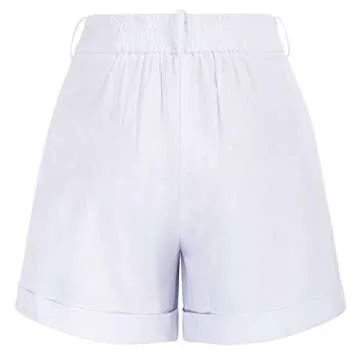 Belle Poque White Linen High Waist Shorts for Women Summer Wide Leg Shorts Causal L