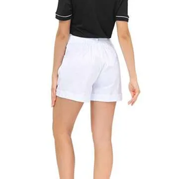 Belle Poque White Linen High Waist Shorts for Women Summer Wide Leg Shorts Causal L