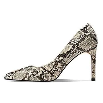 JARO VEGA Women Stiletto Heels Snakeskin, Slip On Pointed Toe Pumps, Closed Toe High Heel Dress Shoes for Wedding Party Office Grey Size 8.5