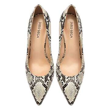 JARO VEGA Women Stiletto Heels Snakeskin, Slip On Pointed Toe Pumps, Closed Toe High Heel Dress Shoes for Wedding Party Office Grey Size 8.5