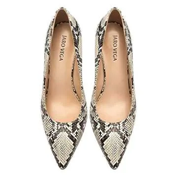 JARO VEGA Women Stiletto Heels Snakeskin, Slip On Pointed Toe Pumps, Closed Toe High Heel Dress Shoes for Wedding Party Office Grey Size 8.5