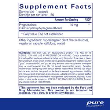 Pure Encapsulations Pregnenolone 10 mg - Support Memory & Hormone Balance* - Hormone Precursor - Glu...
