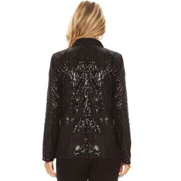 Anna-Kaci Women's Evening Sparkle Sequins Open Front Long Sleeve Blazer Jacket,Black,Large