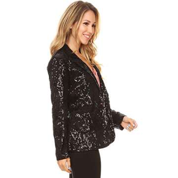 Anna-Kaci Women's Evening Sparkle Sequins Open Front Long Sleeve Blazer Jacket,Black,Large