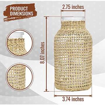 PreZervers Glass Flower vase with Rattan Boho Glass Vase with Rattan Straw Decor Glass Vase Flower Vase