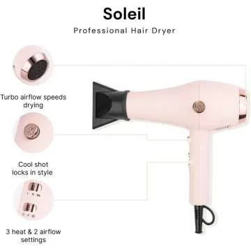 L'ANGE HAIR Soleil Professional Hair Dryer | 3 Heat Settings & 2 Airflow Settings | Cool Shot Locks-in Style | Professional Length Cord | Best Lightweight Hair for Smooth Blowouts (Blush)