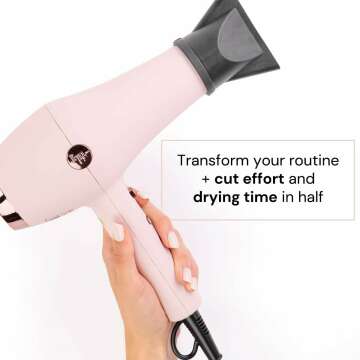 L'ANGE HAIR Soleil Professional Hair Dryer | 3 Heat Settings & 2 Airflow Settings | Cool Shot Locks-in Style | Professional Length Cord | Best Lightweight Hair for Smooth Blowouts (Blush)