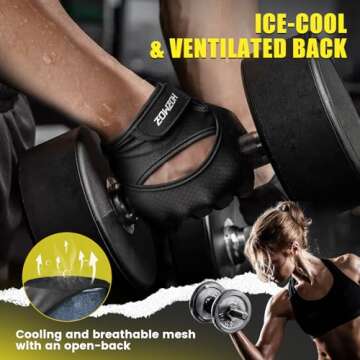 HOZMOZ Ventilated Weight Lifting Gloves, Thick Padded Gym Gloves for Women Men, Workout Gloves with Full Palm Protection & Grip & Shock Absorption Fitness Training Exercise Gloves