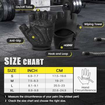 HOZMOZ Ventilated Weight Lifting Gloves, Thick Padded Gym Gloves for Women Men, Workout Gloves with Full Palm Protection & Grip & Shock Absorption Fitness Training Exercise Gloves