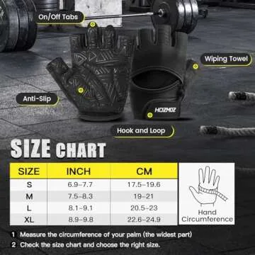 HOZMOZ Ventilated Weight Lifting Gloves, Thick Padded Gym Gloves for Women Men, Workout Gloves with Full Palm Protection & Grip & Shock Absorption Fitness Training Exercise Gloves