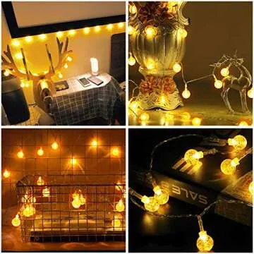 Metaku Globe String Lights Fairy Battery Operated 26ft 60LED with Remote Waterproof Indoor Outdoor Hanging Decorative Christmas for Home Party Patio Garden Wedding