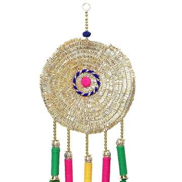 Colorful Round Wall Door Hanging Jute Ring Chakri Wooden MDF Toran with Multicolor Tassle for Home O...