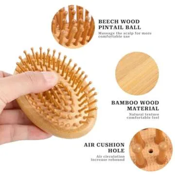 Bamboo Brush for Hair Growth, Natural Wooden Scalp Brush Mini Hair Scalp Massager Bamboo Bristles De...