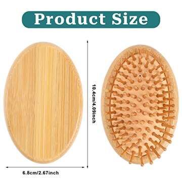 Bamboo Brush for Hair Growth, Natural Wooden Scalp Brush Mini Hair Scalp Massager Bamboo Bristles Detangling Hairbrush for Women, No Handle Design, Anti-Static Round Wood Pins