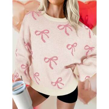 Libsorge Womens Oversized Cute Heart Bow Valentines Day Sweater Spring Winter 2025 Trendy Ladies Dre...
