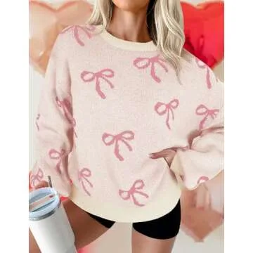 Libsorge Womens Oversized Cute Heart Bow Valentines Day Sweater Spring Winter 2025 Trendy Ladies Dre...