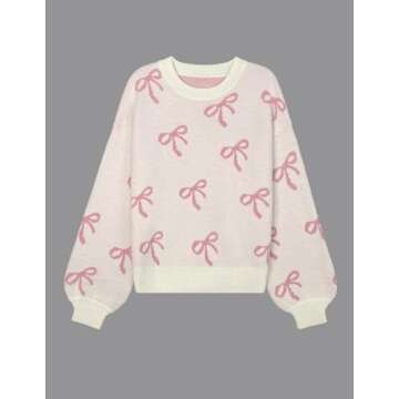 Libsorge Womens Oversized Cute Heart Bow Valentines Day Sweater Spring Winter 2025 Trendy Ladies Dressy Casual Lightweight Ribbed Knit Crewneck Long Sleeve Pullover Knitted Tops L Pink S