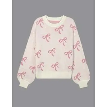 Libsorge Womens Oversized Cute Heart Bow Valentines Day Sweater Spring Winter 2025 Trendy Ladies Dressy Casual Lightweight Ribbed Knit Crewneck Long Sleeve Pullover Knitted Tops L Pink S