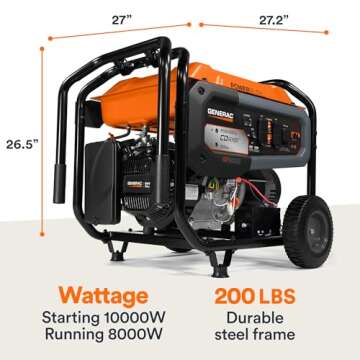 Generac 7676 GP8000E 8,000-Watt Gas-Powered Portable Generator - Electric Start with COsense Technology - Durable Design and Reliable Power for Emergencies and Recreation - CARB Compliant