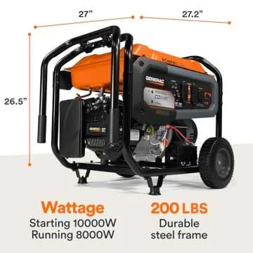 Generac 7676 GP8000E 8,000-Watt Gas-Powered Portable Generator - Electric Start with COsense Technology - Durable Design and Reliable Power for Emergencies and Recreation - CARB Compliant