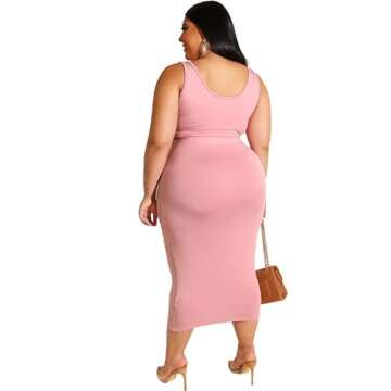 Plus Size 2 Piece Midi Dress Outfits Womens Tops Sleeveless Tank Crop Tracksuit Casual Sexy Summer B...