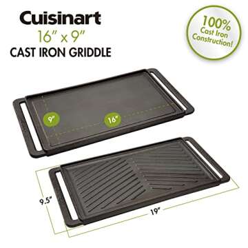 Cuisinart CCP-2000 Reversible Cast Iron Grill/Griddle Cookware Plate, Ribbed Grill and Smooth Flat Top Griddle