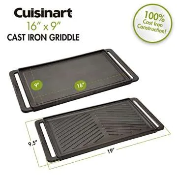 Cuisinart CCP-2000 Reversible Cast Iron Grill/Griddle Cookware Plate, Ribbed Grill and Smooth Flat Top Griddle