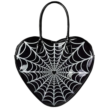 Kreepsville 666 Gothic Spiderweb Sparkle Halloween Heart Handbag - Large Purse