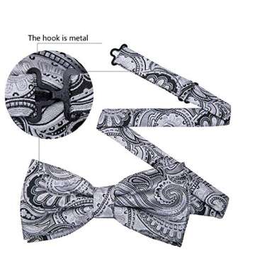 YOHOWA Grey Bow Tie Set Men Paisley Silk Pre-Tied Bowtie Pocket Square Cufflinks Formal Wedding Party Prom