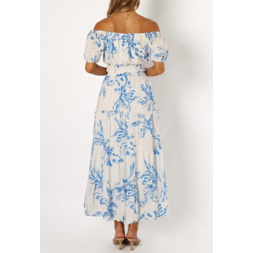 HUUSA Two Piece Outfits for Women Sexy Floral Off Shoulder Crop Top and High Waisted A Line Boho Skirt Dress Set with Pockets Blue Floral S