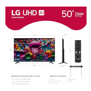 LG 50" UHD AI UA75 Smart TV - 4K Gen8, Filmmaker Mode, Wall Mount Ready