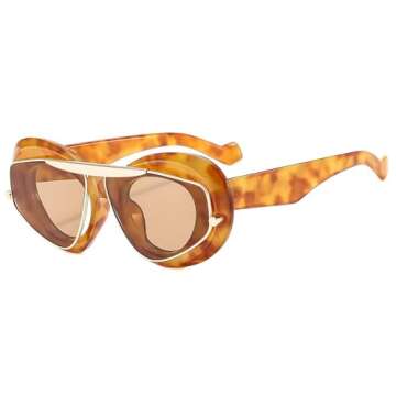 laureles Fashion Oversized Cat Eye Women Sunglasses Vintage Leopard Gradient Shades UV400 Men Sun Glasses (C3)