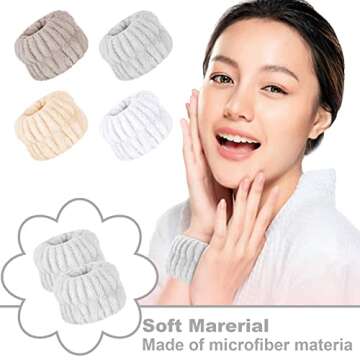 Microfiber Wrist Towel Bands - 8 Pcs Absorbent Wristbands to Prevent Liquid Spills While Washing Face for Women and Girls