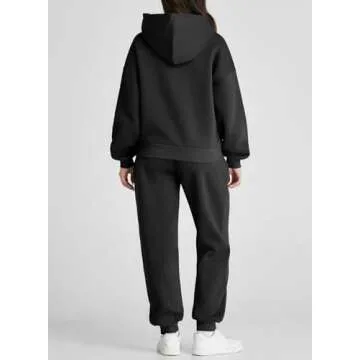 Aleumdr Womens 2 Piece Outfits Matching Sets Sweatsuit Hoodie Sweatshirts and Sweatpants Tracksuits Joggers Sweat Sets 2024 Fall Comfy Clothes Airport Travel Lounge Sets Black Medium