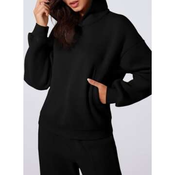 Aleumdr Womens 2 Piece Outfits Matching Sets Sweatsuit Hoodie Sweatshirts and Sweatpants Tracksuits Joggers Sweat Sets 2024 Fall Comfy Clothes Airport Travel Lounge Sets Black Medium