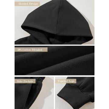 Aleumdr Womens 2 Piece Outfits Matching Sets Sweatsuit Hoodie Sweatshirts and Sweatpants Tracksuits Joggers Sweat Sets 2024 Fall Comfy Clothes Airport Travel Lounge Sets Black Medium