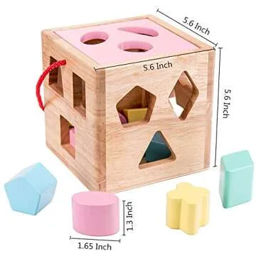 Babe Rock Shape Color Sorter Toddler Toy - Wooden Toddler Toy Color Recognition Shape Sorting Cube Lid for Toddlers Learning Sort and Match Toys for 3 Years Old Boys Girls