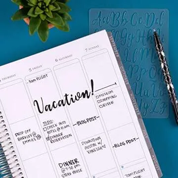 Erin Condren Cursive Letter & Shape Stencils Accessory Pack - Calligraphy & Planning Checklist Stencil, 2-Pack Measures 4.375" x 6", Useful for Planners, Bullet Journals and More.