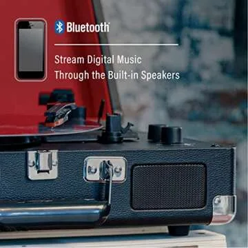 Crosley CR8005F-BK Cruiser Plus Vintage 3-Speed Bluetooth in/Out Suitcase Vinyl Record Player Turntable, Black/Red