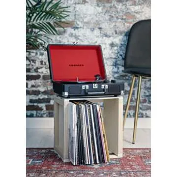 Crosley CR8005F-BK Cruiser Plus Vintage 3-Speed Bluetooth in/Out Suitcase Vinyl Record Player Turntable, Black/Red
