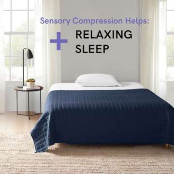 YnM Exclusive Weighted Blanket, Soothing Cotton, Smallest Compartments with Glass Beads, Bed Blanket for One Person of 140lbs, Ideal for Twin/Full Bed (48x72 Inches, 15 Pounds, Navy)