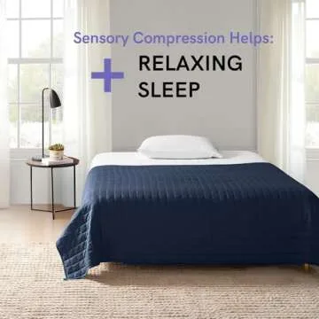 YnM Exclusive Weighted Blanket, Soothing Cotton, Smallest Compartments with Glass Beads, Bed Blanket for One Person of 140lbs, Ideal for Twin/Full Bed (48x72 Inches, 15 Pounds, Navy)