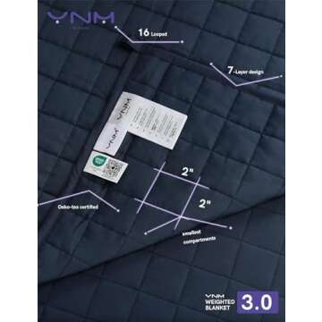 YnM Exclusive Weighted Blanket, Soothing Cotton, Smallest Compartments with Glass Beads, Bed Blanket for One Person of 140lbs, Ideal for Twin/Full Bed (48x72 Inches, 15 Pounds, Navy)