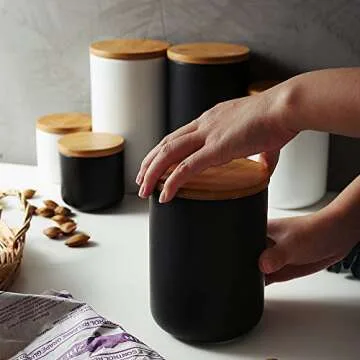 Stylish Ceramic Food Storage Jar with Bamboo Lid